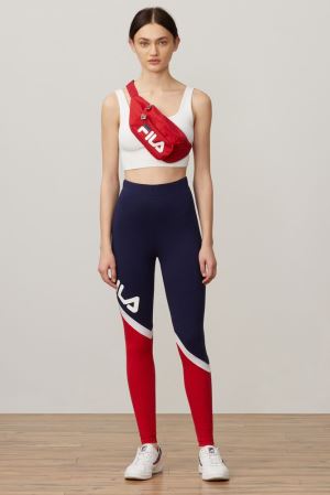 FILA Roxy High Waisted Leggings Red / White,Womens Clothing | CA.XTPKOJ589